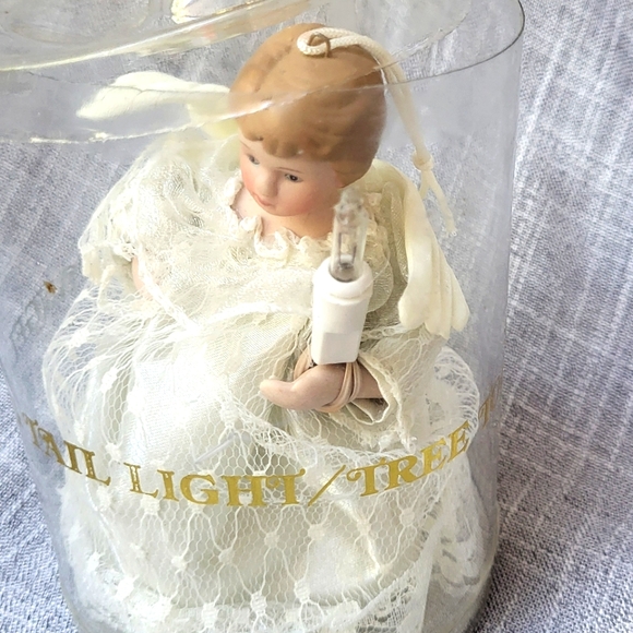 🎄Vintage One Light Angel Pig Tail Ornament/Tree Topper Cream white Dress NWT 5" - Picture 3 of 4